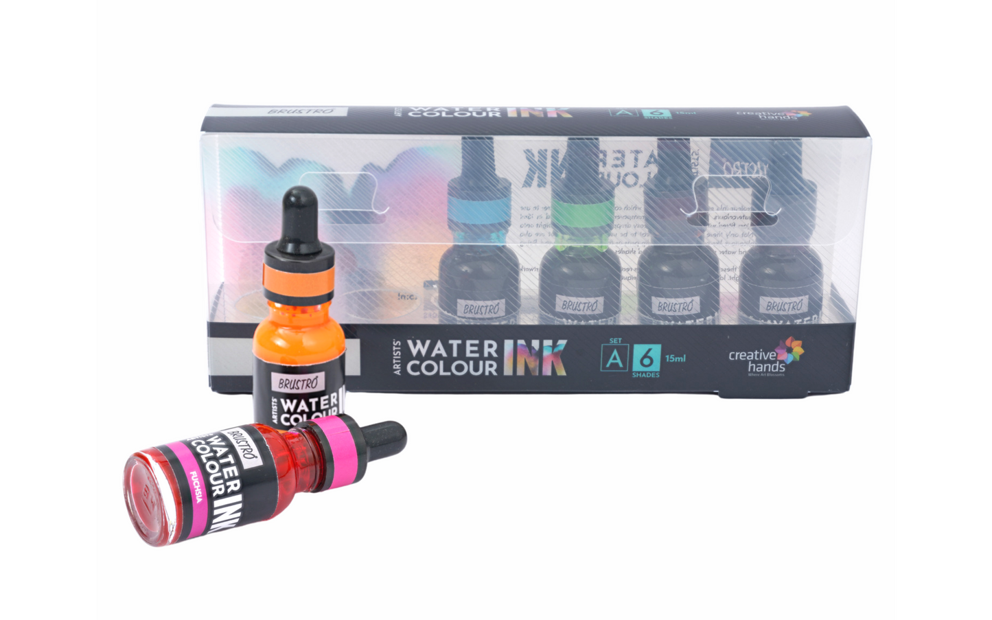 Brustro Watercolour Ink Set A of 6 x 15ml (6 Shades with Free Watercolour A5 Wiro Journal Worth Rs 399
