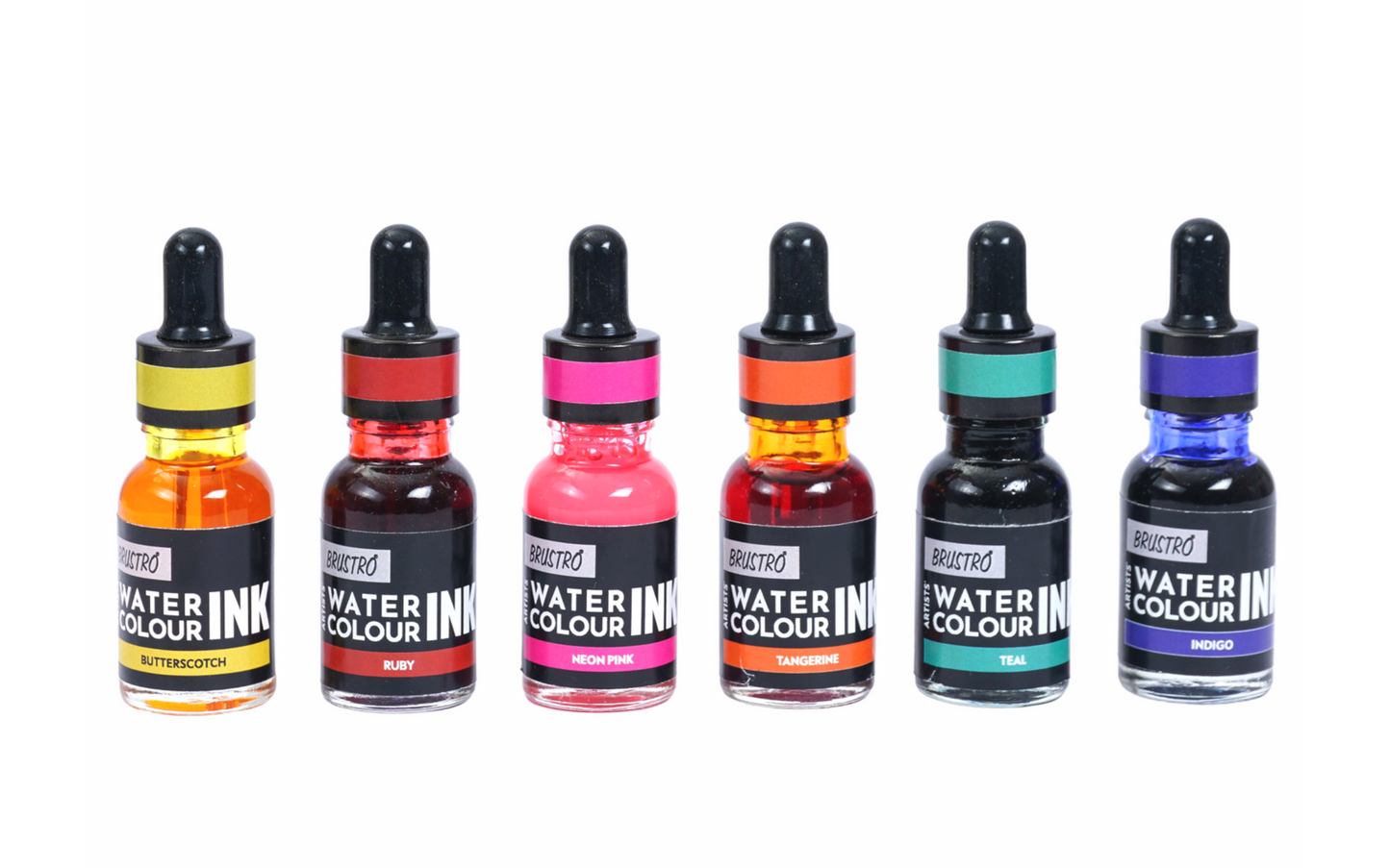Brustro Watercolour Ink Set B of 6 x 15ml (6 Shades with Free Watercolour A5 Wiro Journal Worth Rs 399)