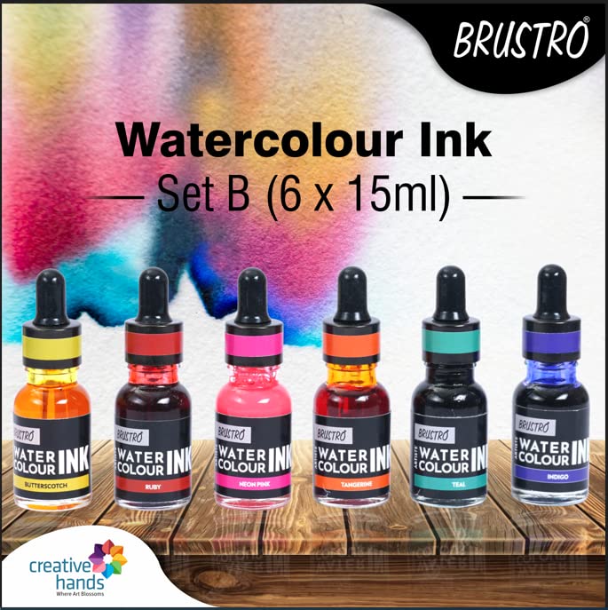 Brustro Watercolour Ink Set B of 6 x 15ml (6 Shades with Free Watercolour A5 Wiro Journal Worth Rs 399)
