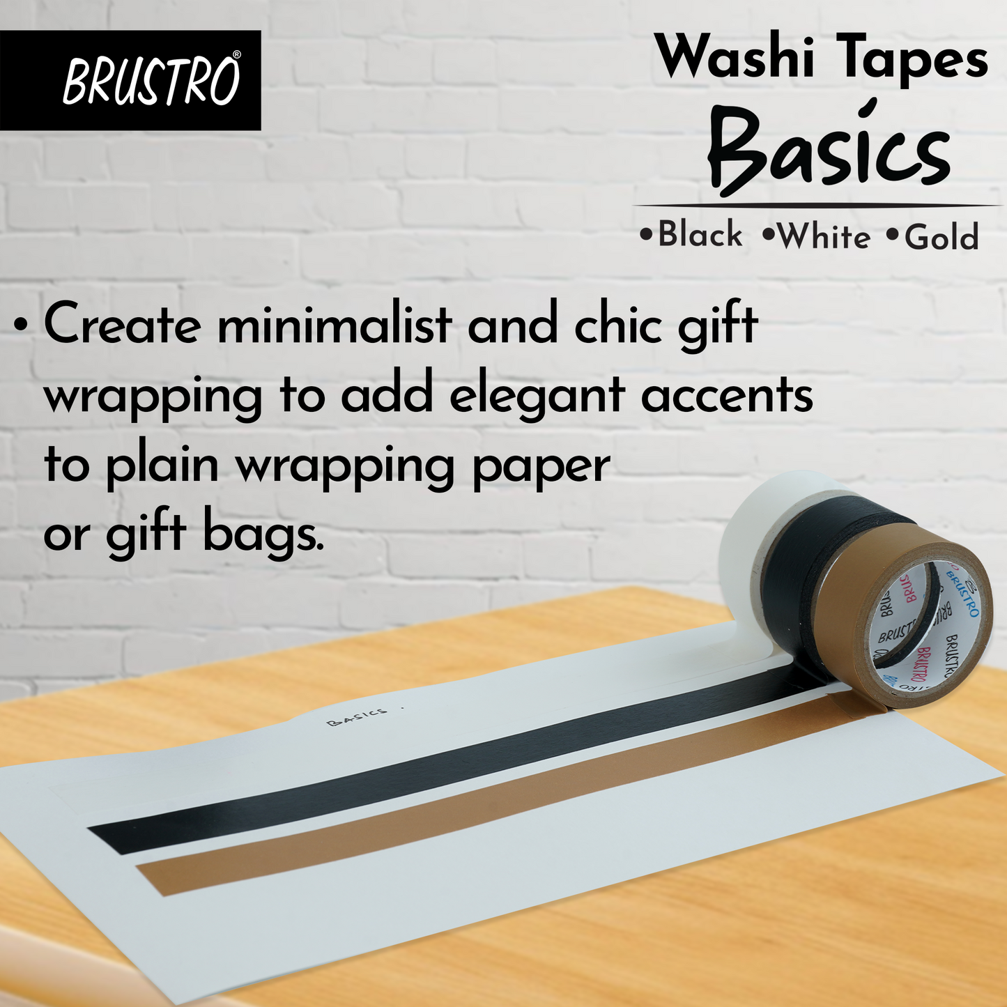 BRUSTRO Washi Tapes Basics Shade, 15 mm x 5 mtrs (set of 3)