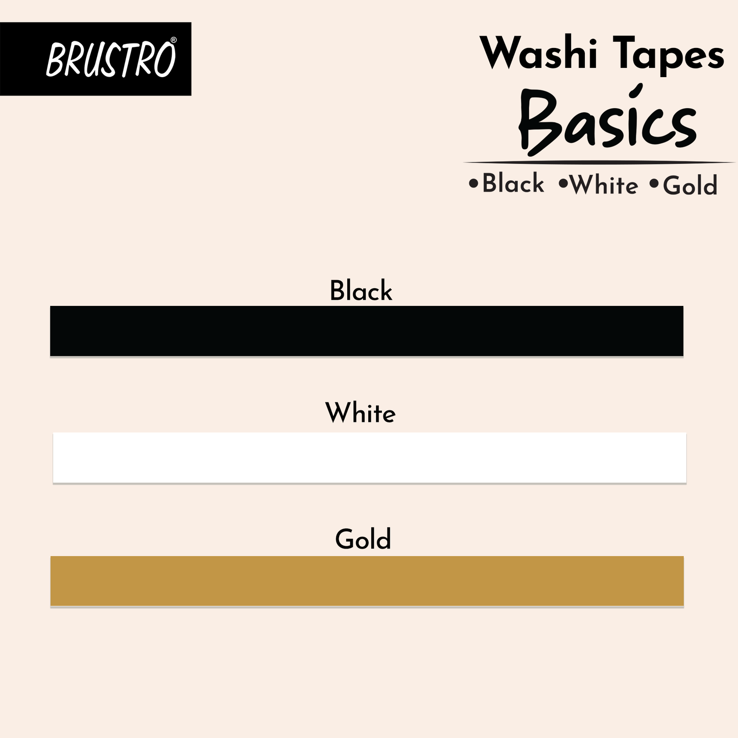 BRUSTRO Washi Tapes Basics Shade, 15 mm x 5 mtrs (set of 3)