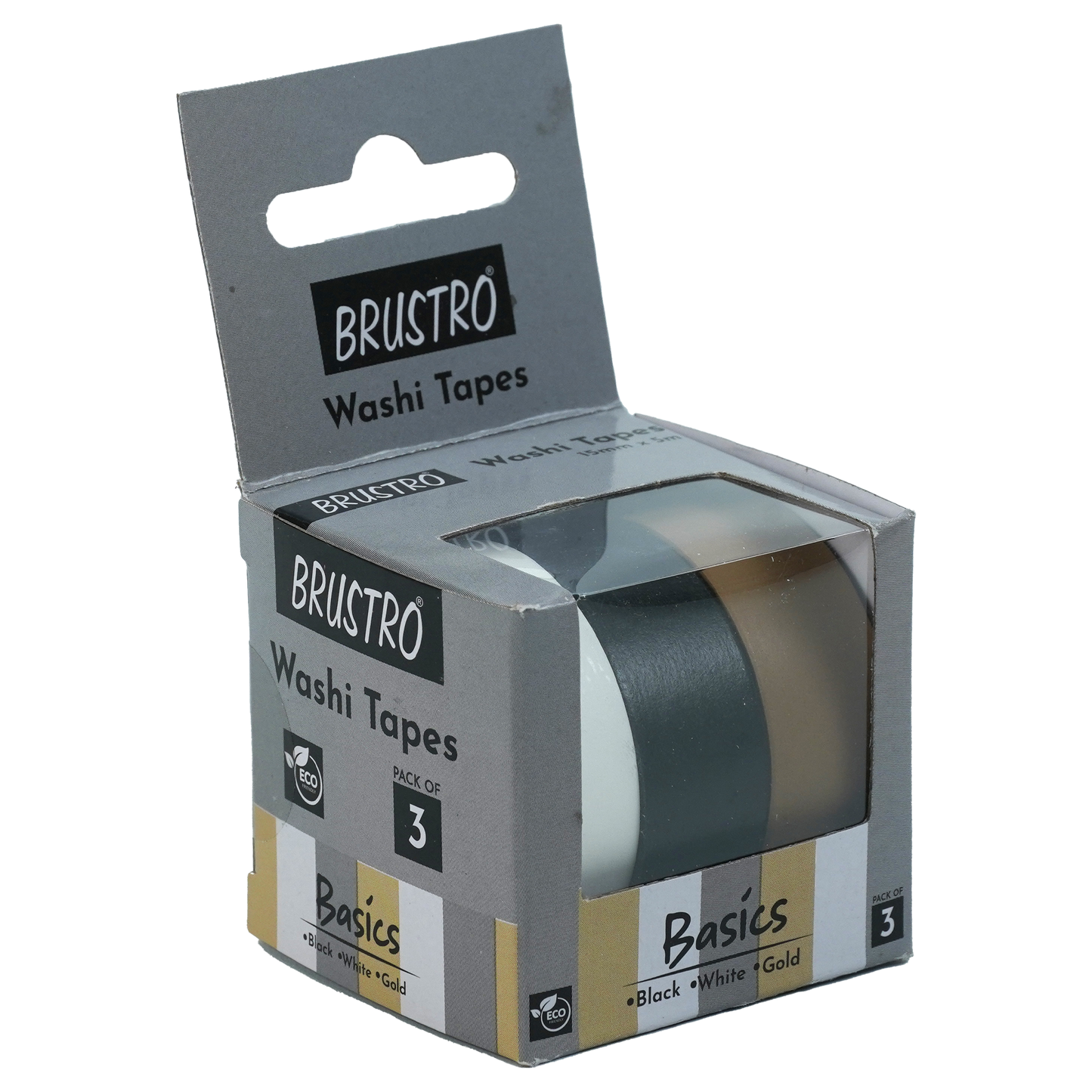 BRUSTRO Washi Tapes Basics Shade, 15 mm x 5 mtrs (set of 3)