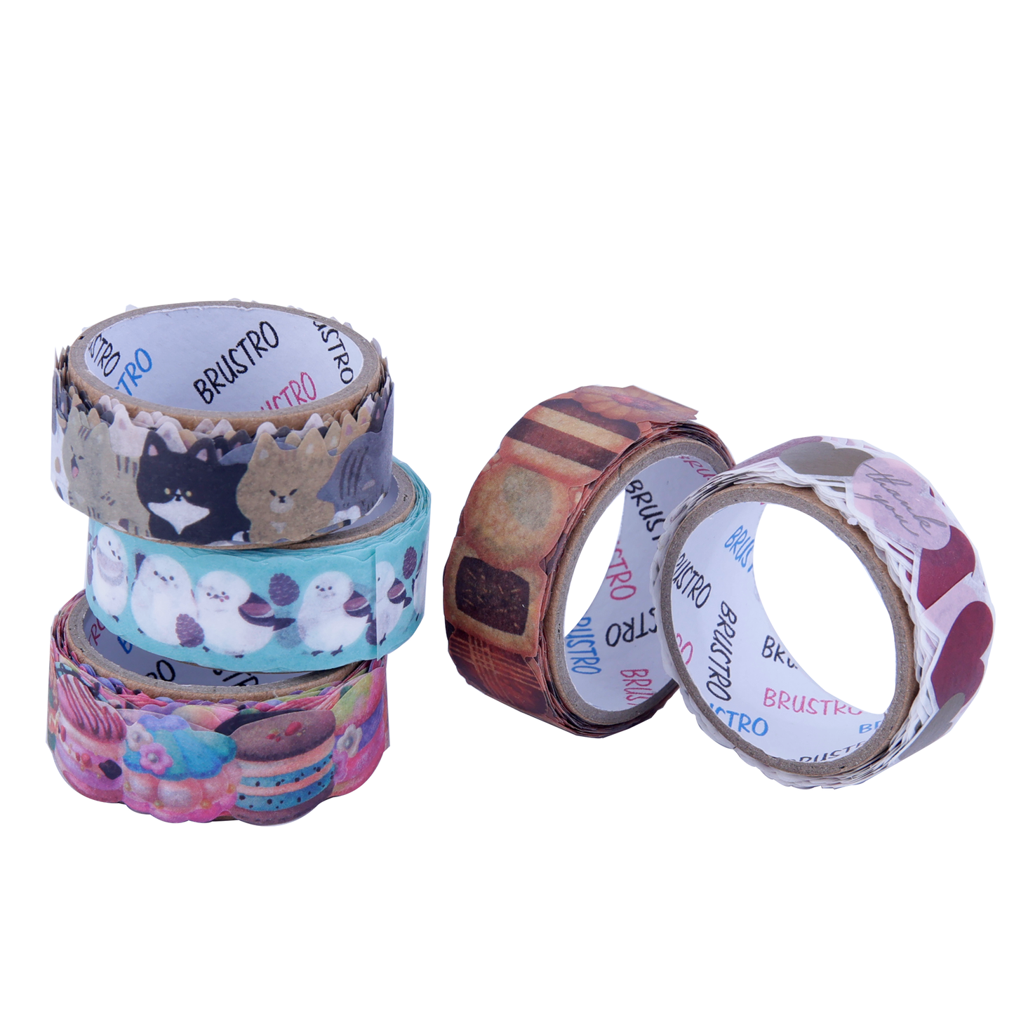 BRUSTRO Die-Cut Creations Washi Tapes | Set of 5 | 15 mm x 3 mtrs | Low Tack Adhesive, Ideal for Scrapbooking, Planners, Card/Gift Wrapping, DIY, Home Decor, Art & Craft Supplies