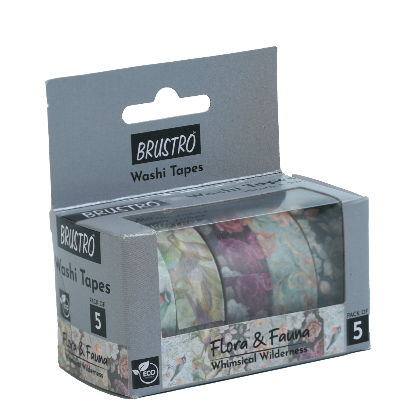BRUSTRO Washi Masking Tapes |Flora and Fauna Shade|15 mm x 5 mtrs (Set of 5)| Low Tack Adhesive, Ideal For Scrapbooking, Watercolor, Planners, Card/Gift Wrapping, DIY Decor and Craft Supplies