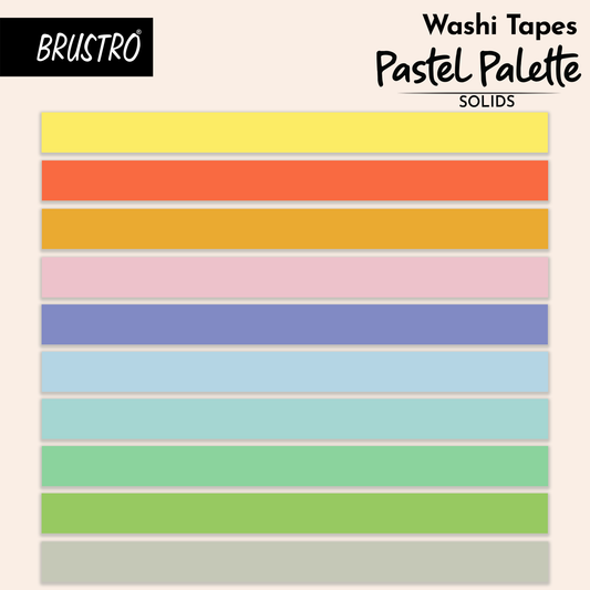 BRUSTRO Washi Tapes Pastel Palette Solids Shade, 15 mm X 5 mtrs (set of 10)