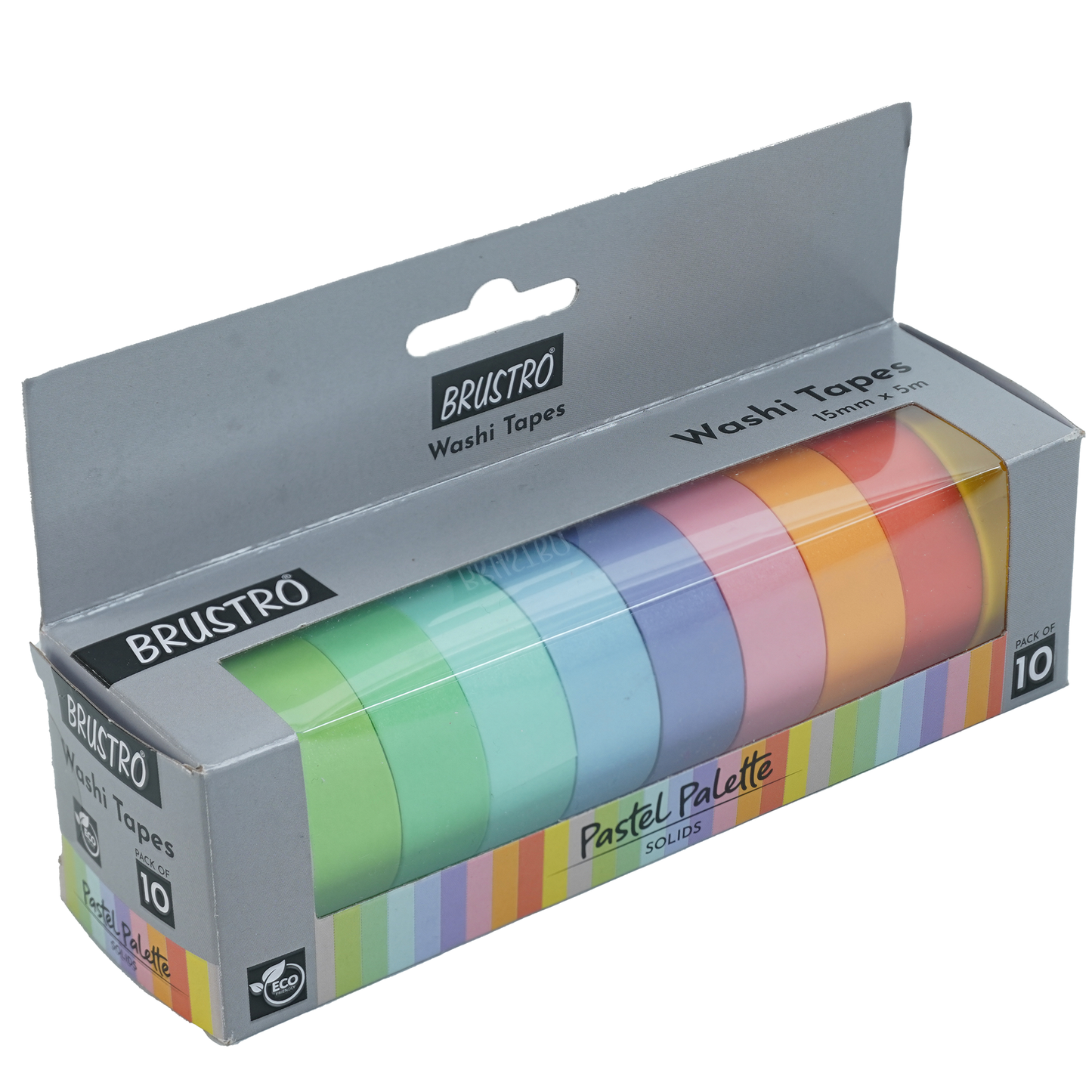 BRUSTRO Washi Tapes Pastel Palette Solids Shade, 15 mm X 5 mtrs (set of 10)