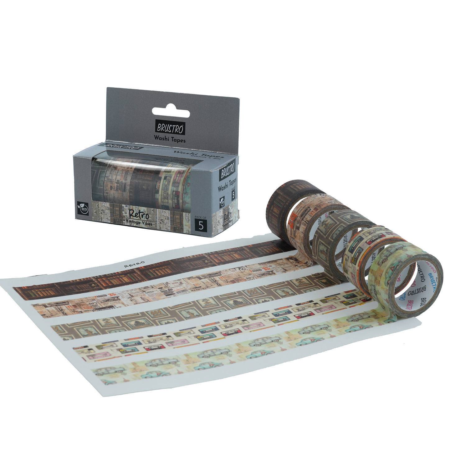 BRUSTRO Washi Tapes Retro Series, 20 mm x 5 m (set of 5)