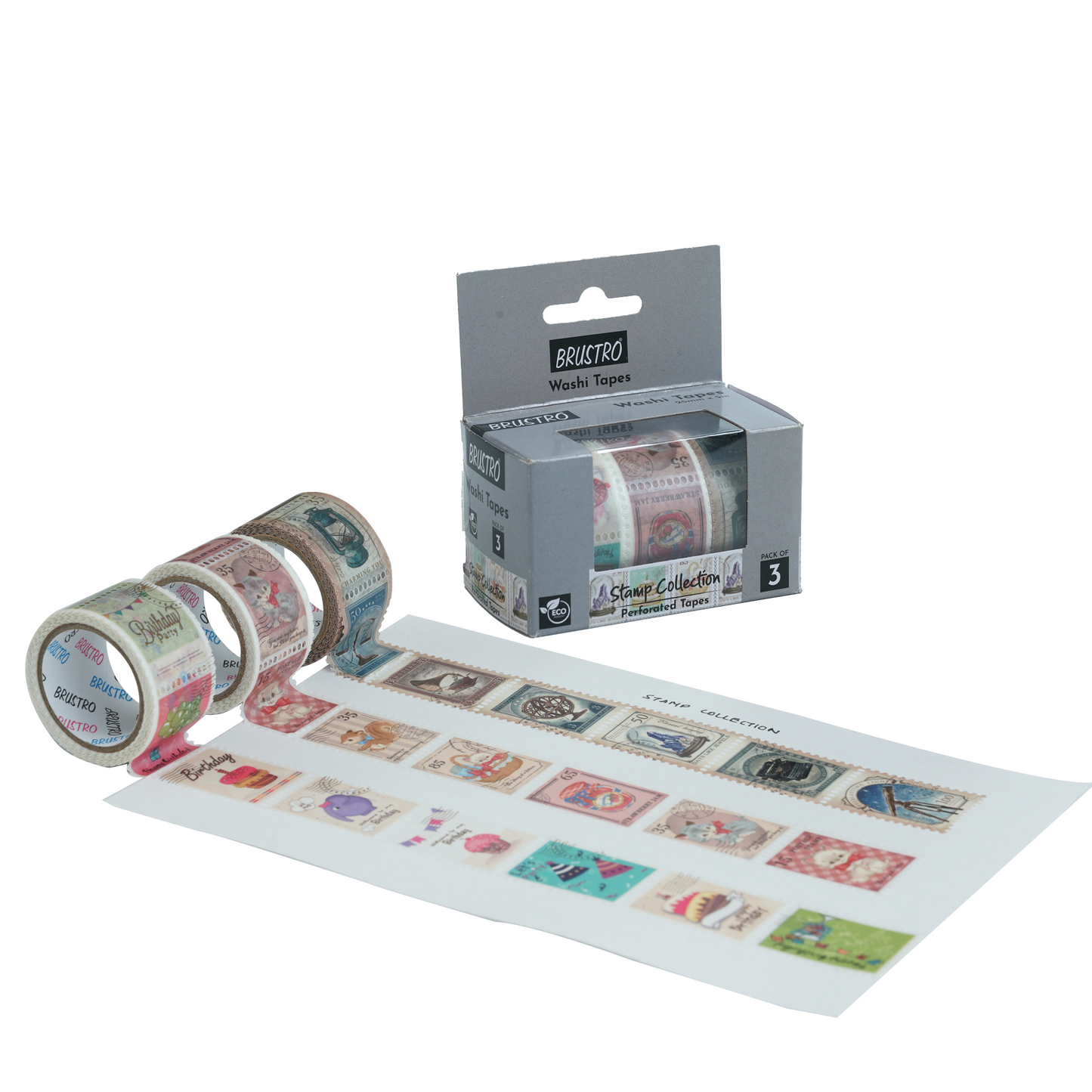 BRUSTRO Washi Tapes Stamp Collection Shade, 25 mm x 5 mtrs (set of 3)