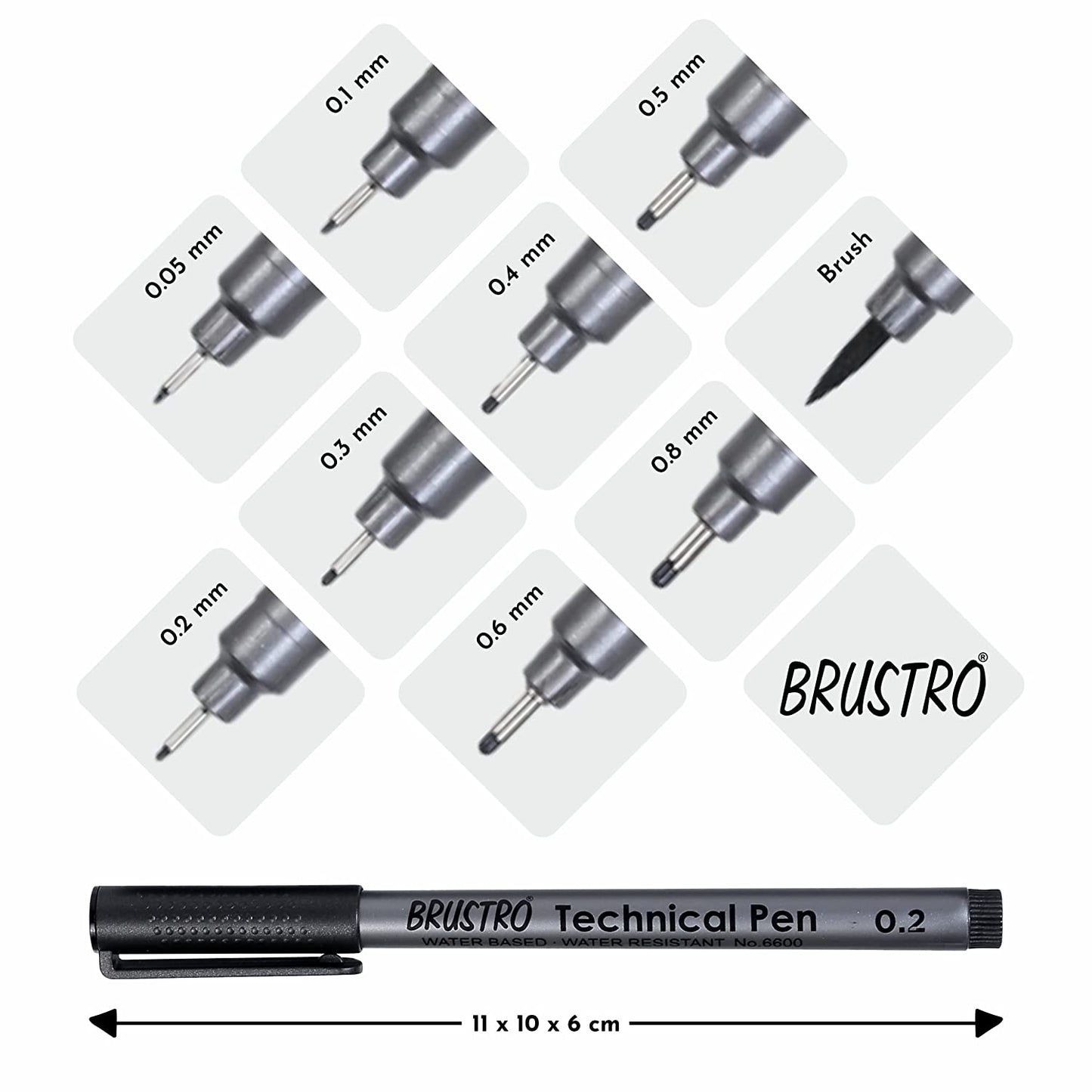 BRUSTRO Technical Pens Fineliner Set|Black| Set of 9|Ideal for Students,Adults|Doodle,Mandala,Fineart,Outline,Waterproof,Architecture,Technical Drawingwith Bristol Ultra Smooth A4 Size ( 20 +4 Sheets )