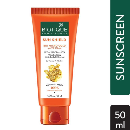 Biotique Sun Shield Micro Gold 30+SPF Sunscreen Lotion, Matte-Look, For Oily Skin