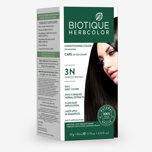 Biotique Bio Herbcolor 3N Darkest Brown, 50 gms + 110 ml (Conditioning Color No Ammonia)