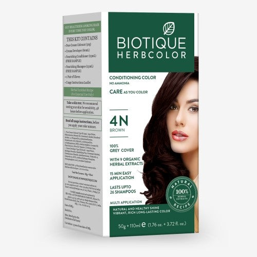 Biotique Bio Herbcolor 4N Brown, 50 gms + 110 ml (Conditioning Color No Ammonia)