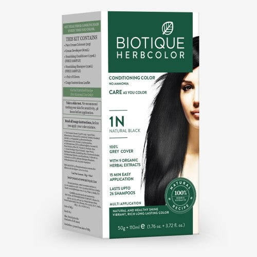 Biotique Bio Herbcolor 1N Natural Black, 50 gms + 110 ml (Conditioning Color No Ammonia)