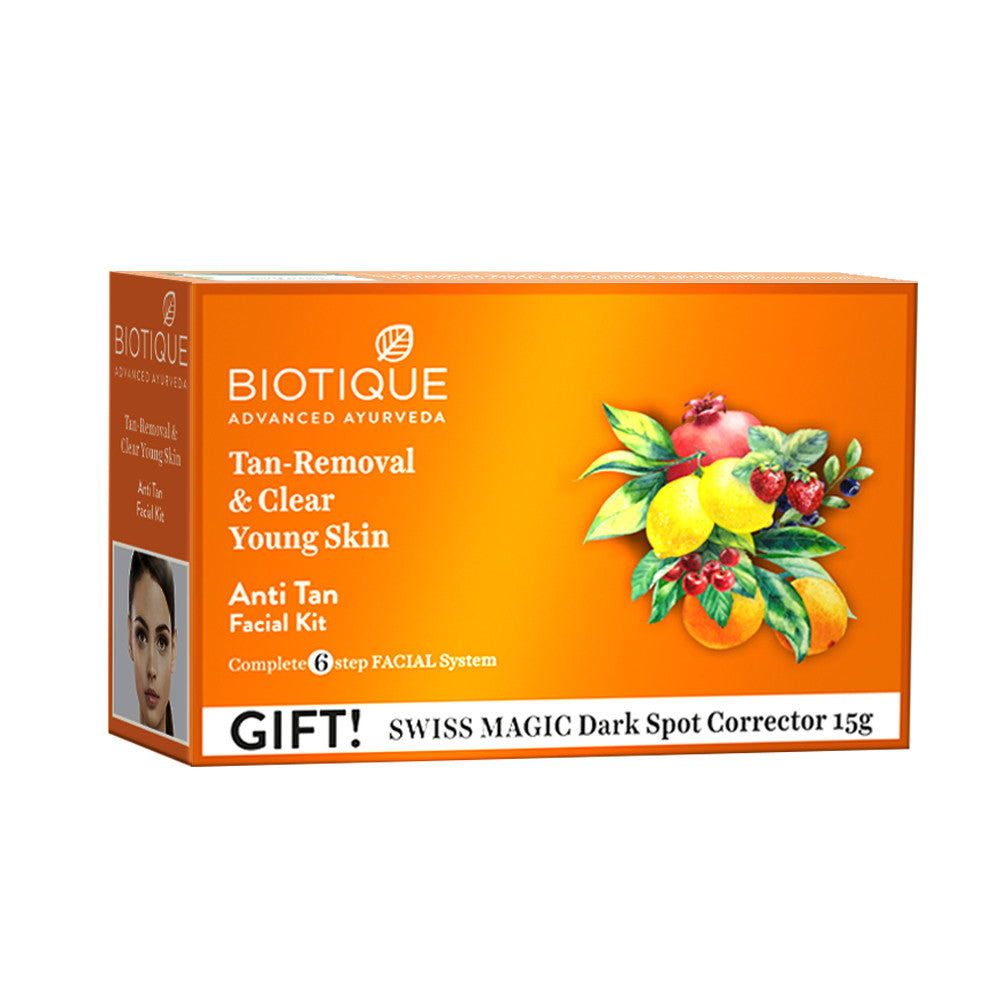 Biotique Anti Tan Facial Kit For Tan-Removal & Clear Young Skin - (5*10 gms + 15 gms)