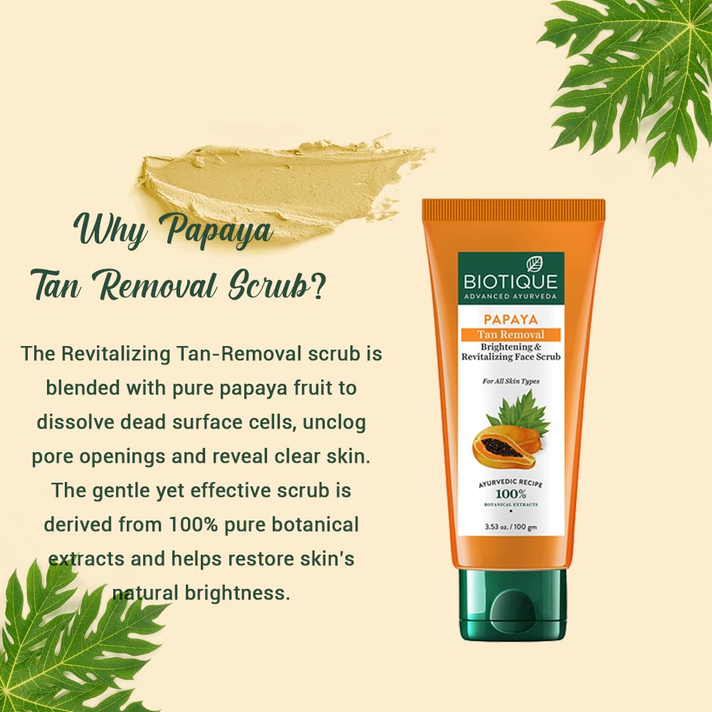 Biotique Papaya Tan Removal Brightening & Revitalizing Face Scrub, for All skin types
