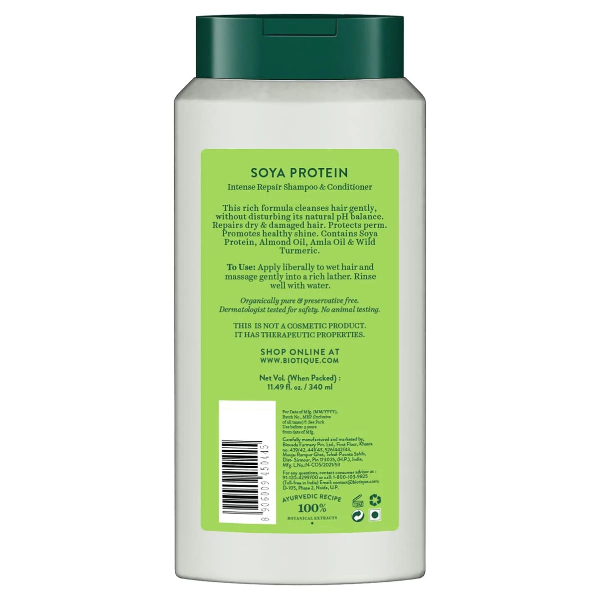 Biotique Soya Protein Intense Repair Shampoo for Dry, Damaged & Color Treated Hair