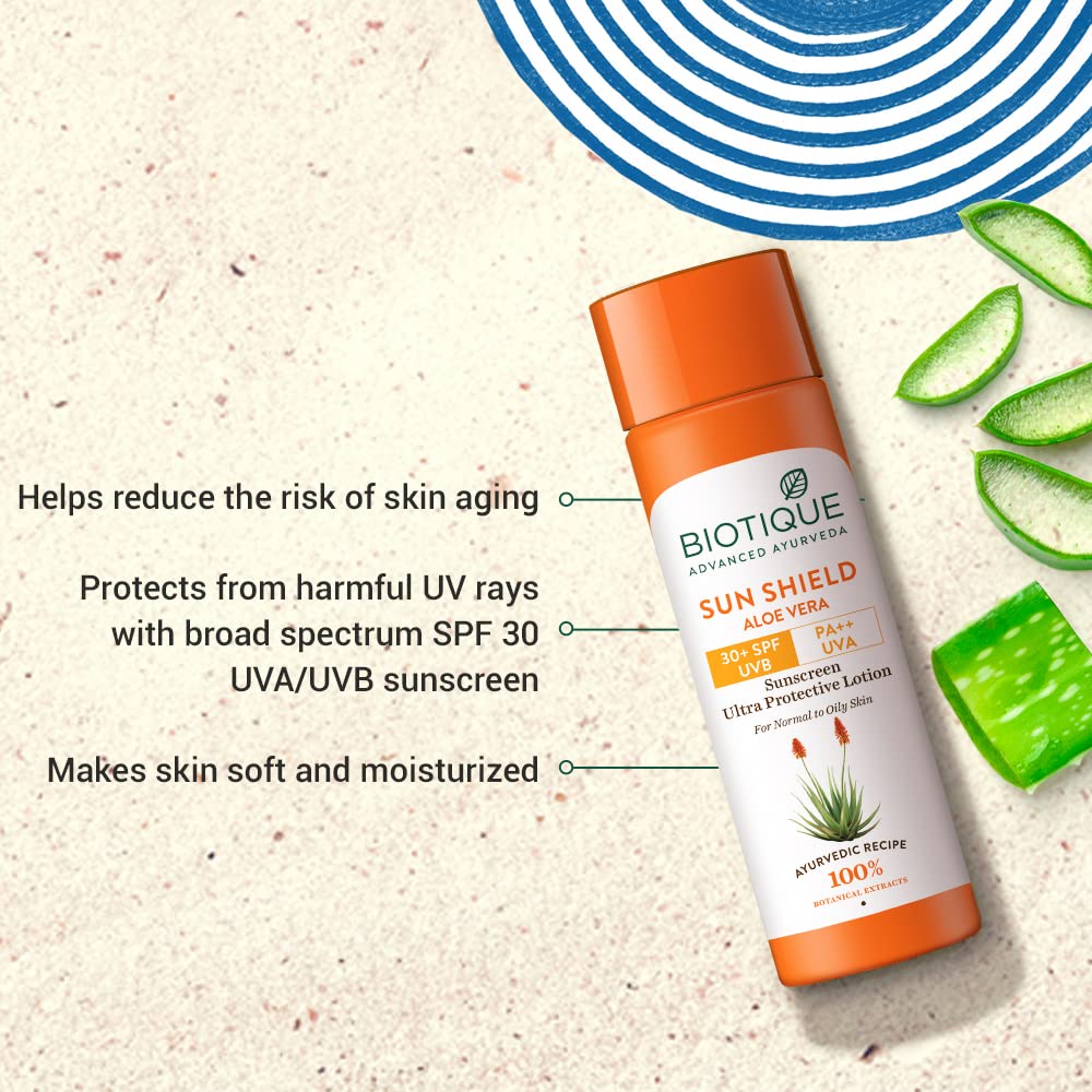 Biotique Sun Shield Aloe Vera Sunscreen Lotion (Cream) 30+ SPF UVB