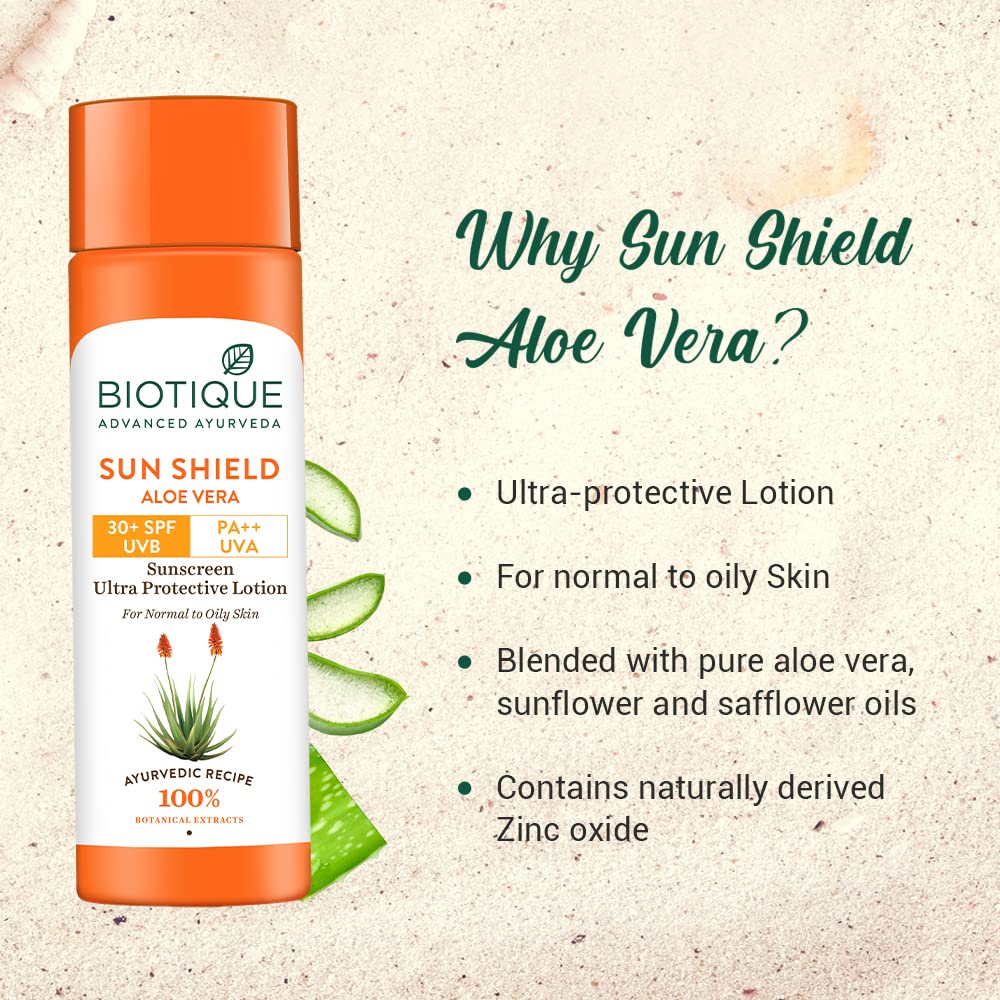 Biotique Sun Shield Aloe Vera Sunscreen Lotion (Cream) 30+ SPF UVB