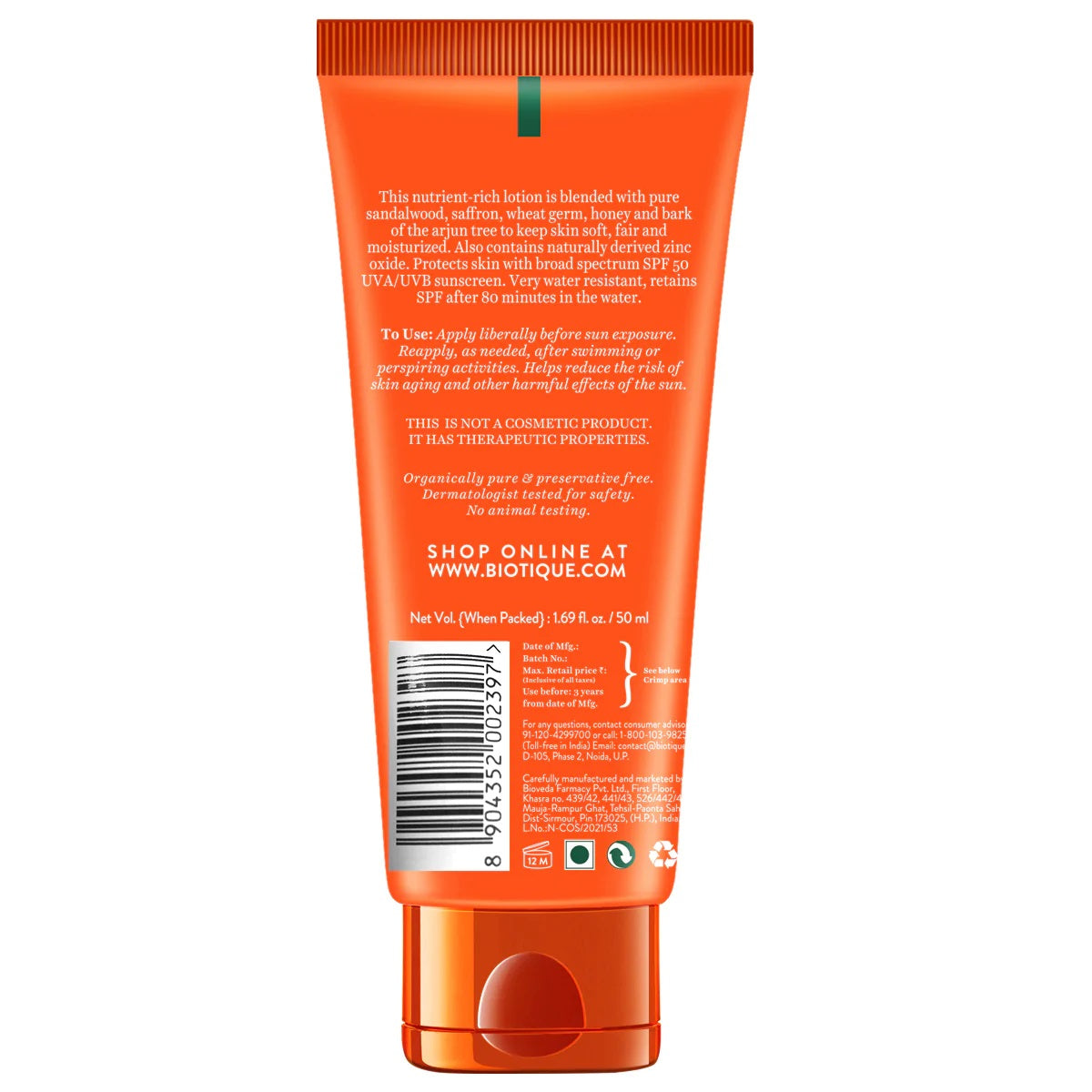 Biotique Sun Shield Sandalwood Ultra Protective Lotion 50+ SPF Sunscreen