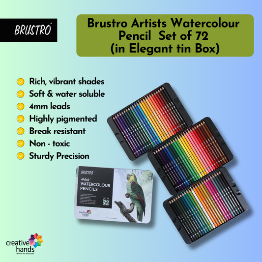 BRUSTRO Artists Watercolour Pencil Set of 72 in Elegant tin Box