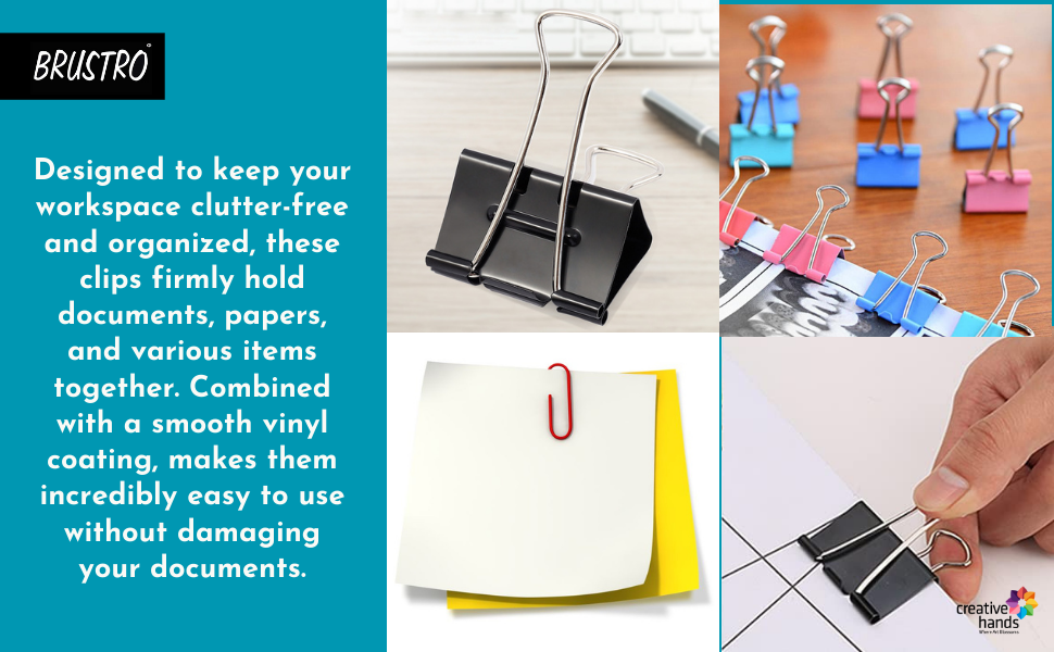 BRUSTRO Assorted Clip Box | Includes 120 Paper Clips-28mm & 56 Binder Clips (25mm- 6 pcs| 19mm- 15 pcs| 15mm- 35pcs) | Home, Office, Stationery use, Ideal for Students and Adults, Reusable, Flexible