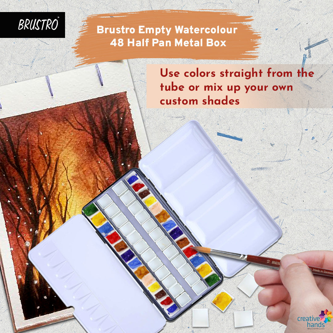 Brustro Empty Watercolour 48 Half Pan Metal Box (Pans Included)