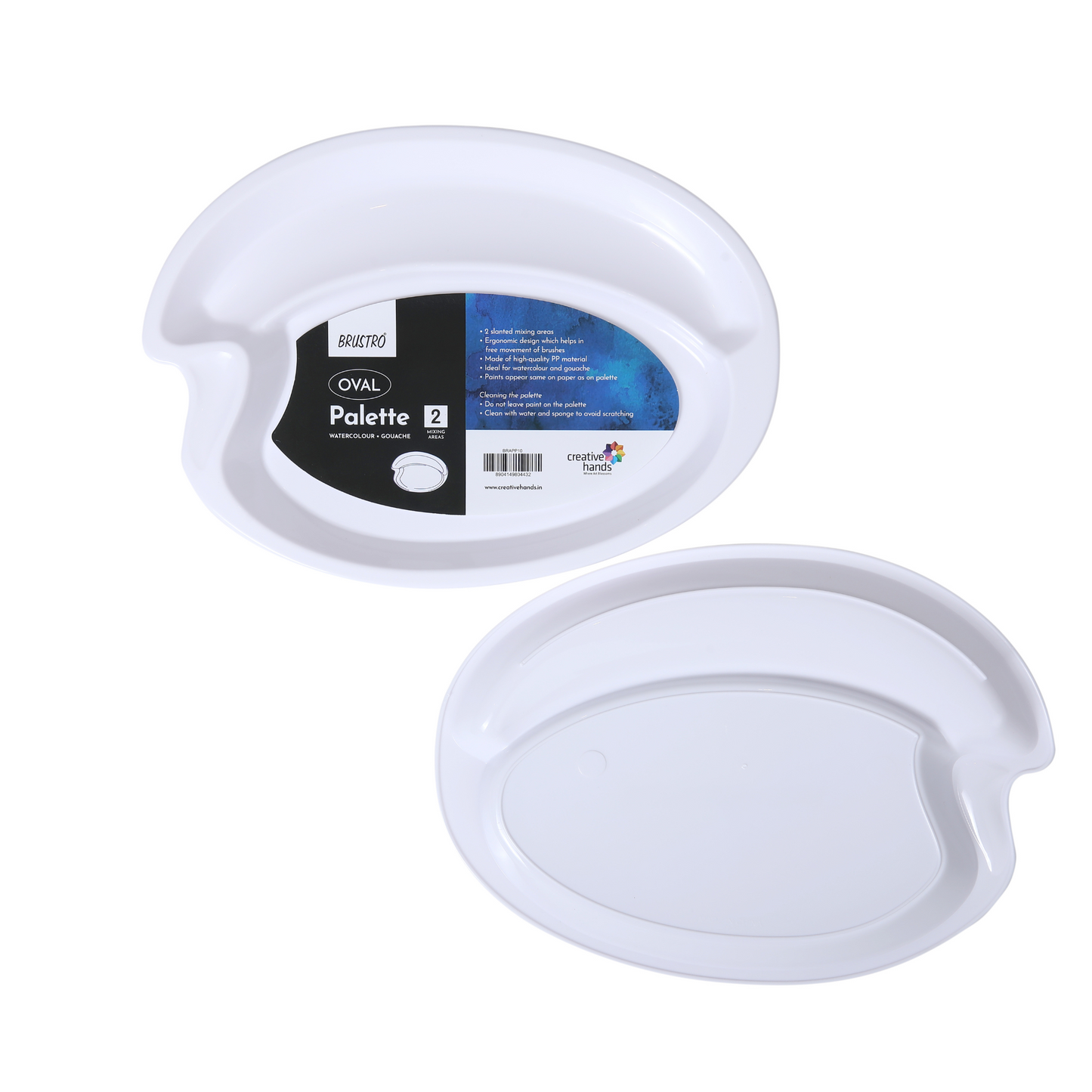 BRUSTRO Artists’ Oval Peel Off Painting Palette for Oil, Acrylic, Watercolour and Gouache with 2 Mixing Areas 24x19 cm