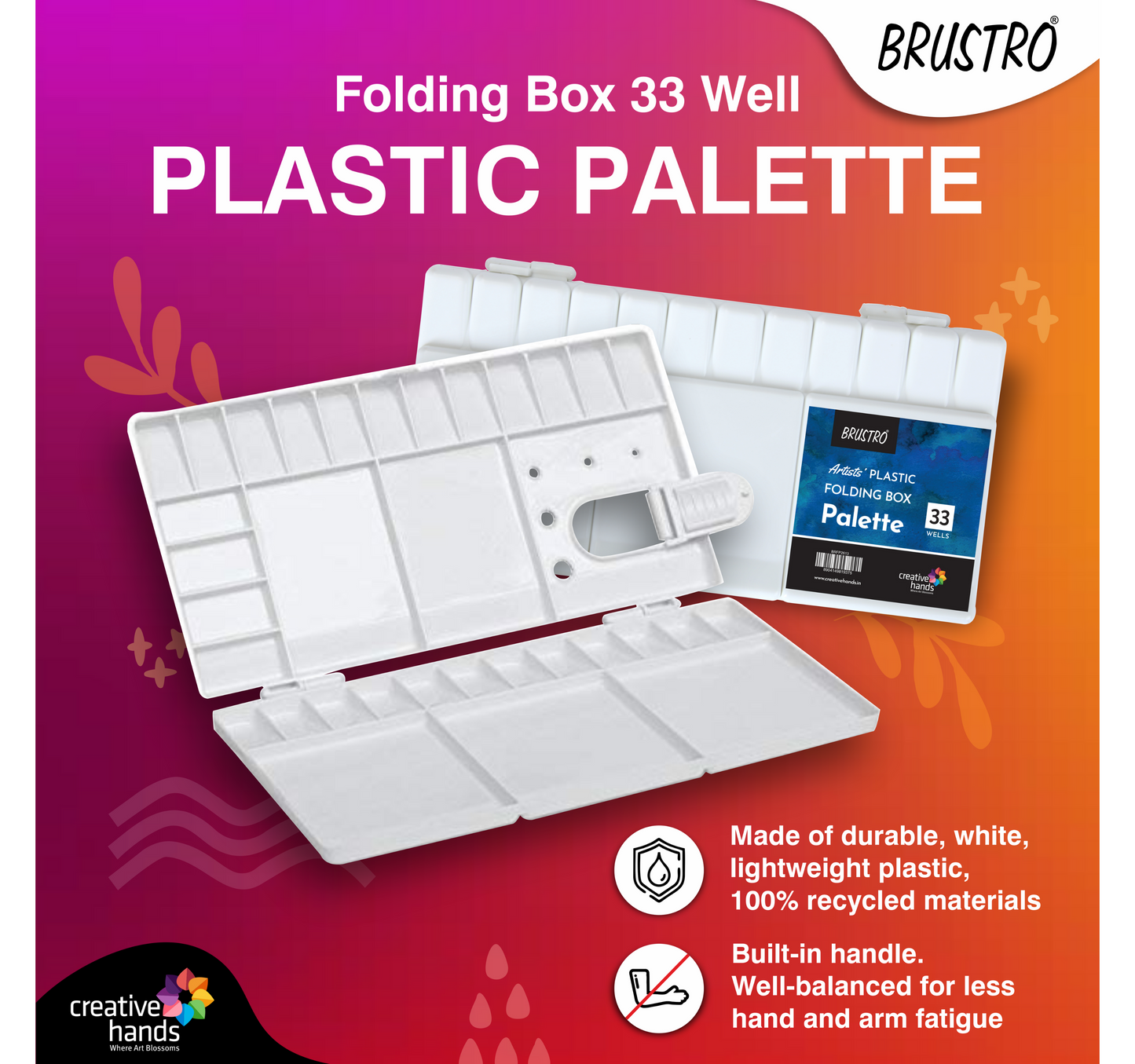 Brustro Folding Box 33 Well Plastic Palette 26x13 cm with Brustro Aqua Squeeze Brush Small and Brustro Watercolour Paper 200 GSM, 5" X 7"