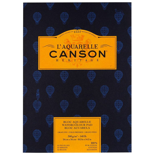 Canson Hritage Cotton 300 Gsm Cold Pressed 26 X 36 Cm Paper Pad(White- 12 Sheets)