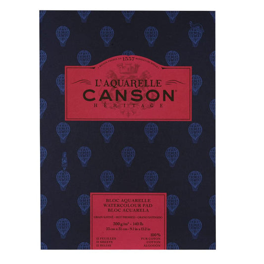 Canson Hritage Cotton 300 Gsm Hot Pressed 23 X 31 Cm Paper Pad(White- 12 Sheets)
