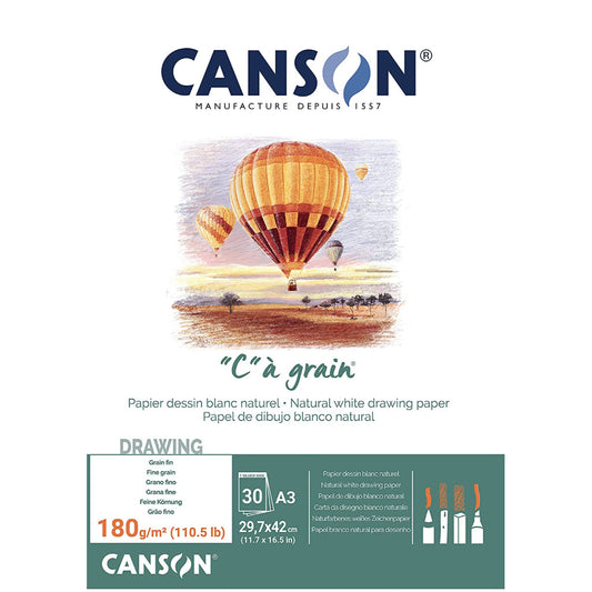 Canson C Grain Drawing 180 Gsm Fine Grain A3 Paper Pad(Natural White- 30 Sheets)