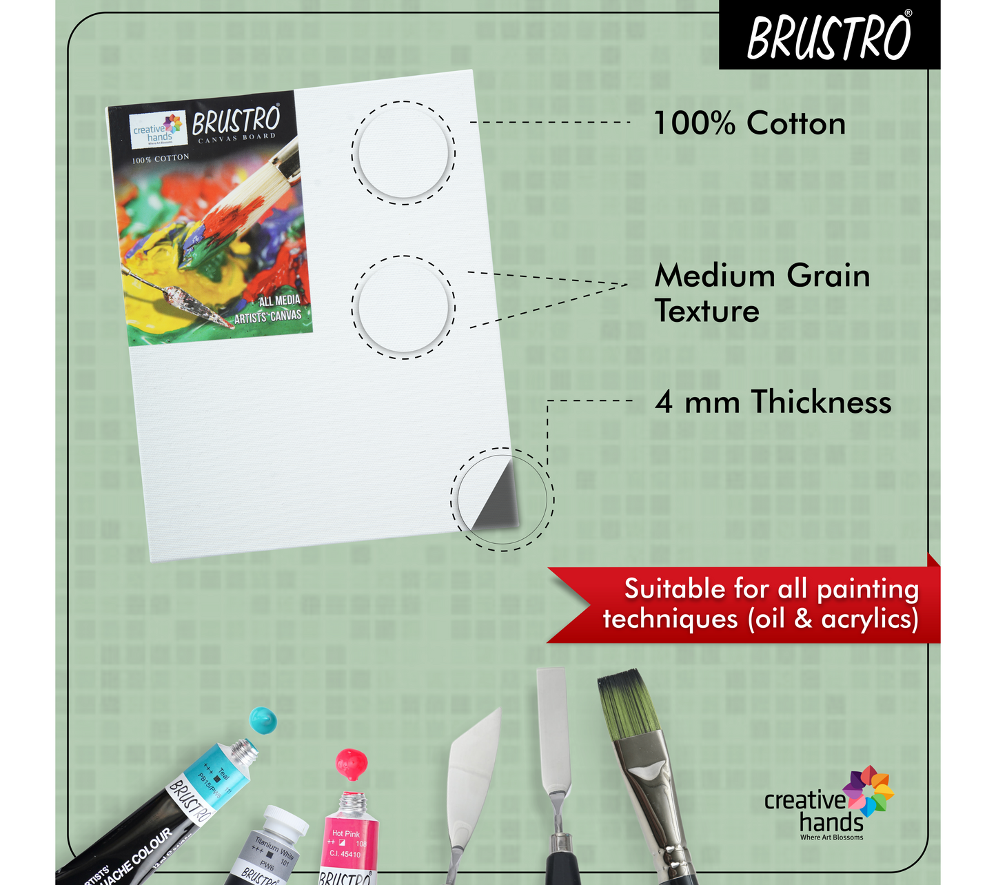 Brustro Artists Portable Lightweight Metal Display Easel with 4 Size Brustro 100% Cotton Canvas Boards. Free Weatherproof Carry Bag