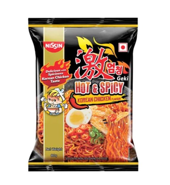 25x Nissin Geki - Hot & Spicy Korean Chicken Flavoured Instant Noodles -  Pack of 25 (80GM each)
