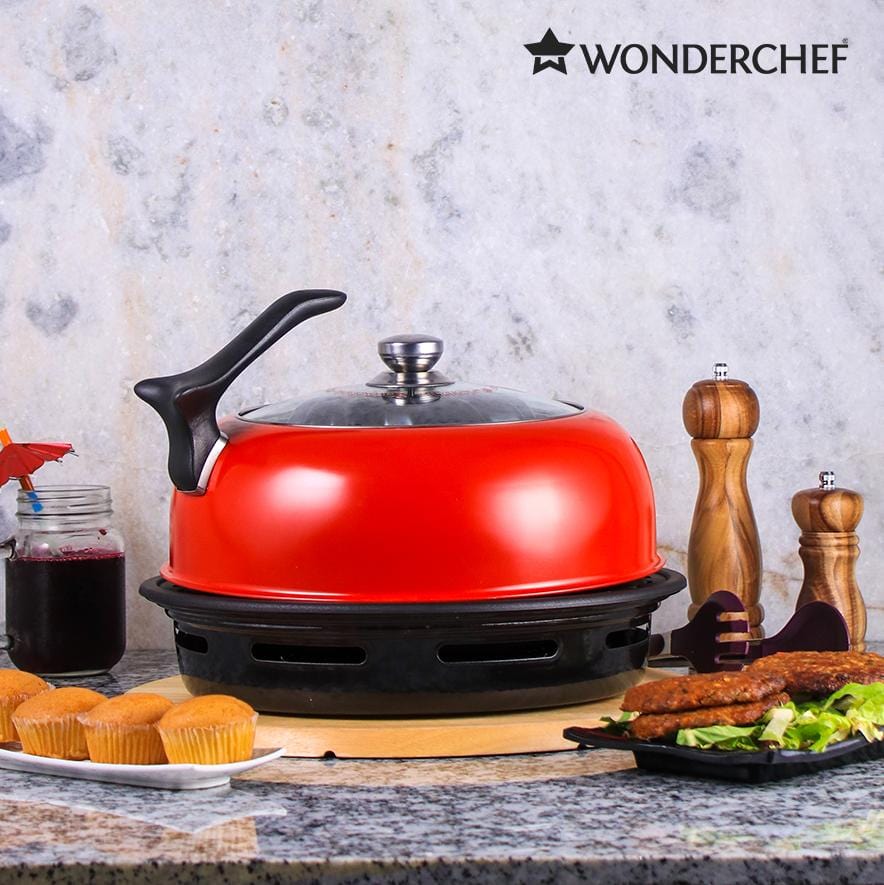 Wonderchef Renewed Gas Oven Tandoor 4 Pieces Set | 2-in-1 Oven and Tandoor | Ideal for Rotis and Naans, Tikkas, Kebabs, Cakes and Cookies | Non-stick Tandoori Trays | Black & Red