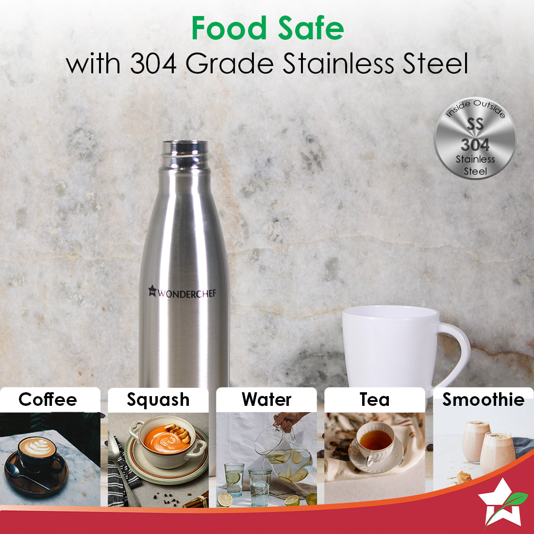 Stainless Steel Hydro Bot 750 ml | Gift Box Packing | Single wall | Non-insulated | 304 Stainless Steel | Non Toxic IBPA free | Rust Free | Light weight | For Home , Office and Travel | Spill and Leak proof | Wide Mouth | Easy to Clean | 2 Years Warranty