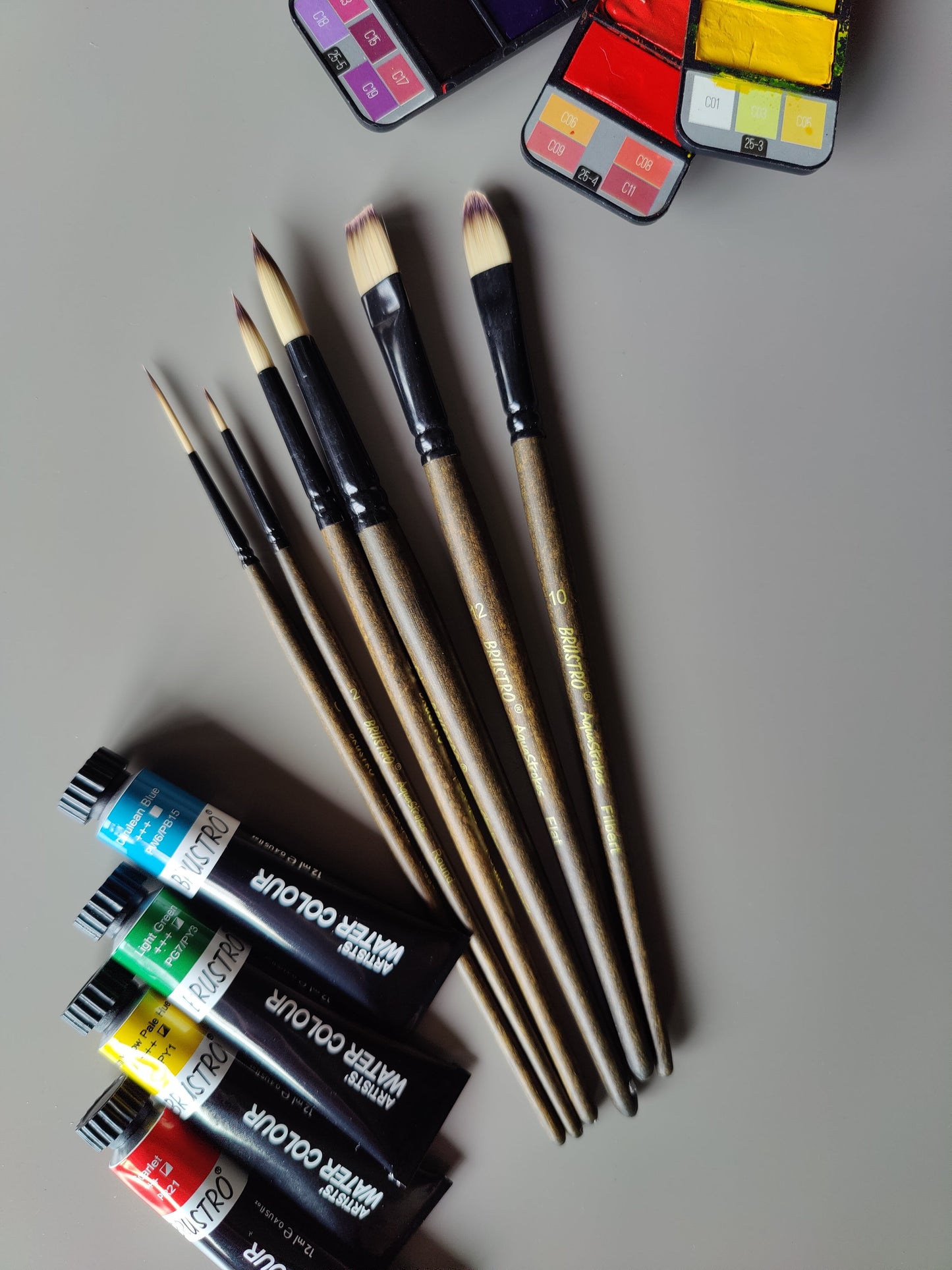 BRUSTRO AquaStrokes Artist Brushes | Set of 6 | Ideal for Watercolour, Gouache, Acrylics, Oil Brush, Synthetic Bristles,  Wooden handle | Made for Students and Professionals Artists