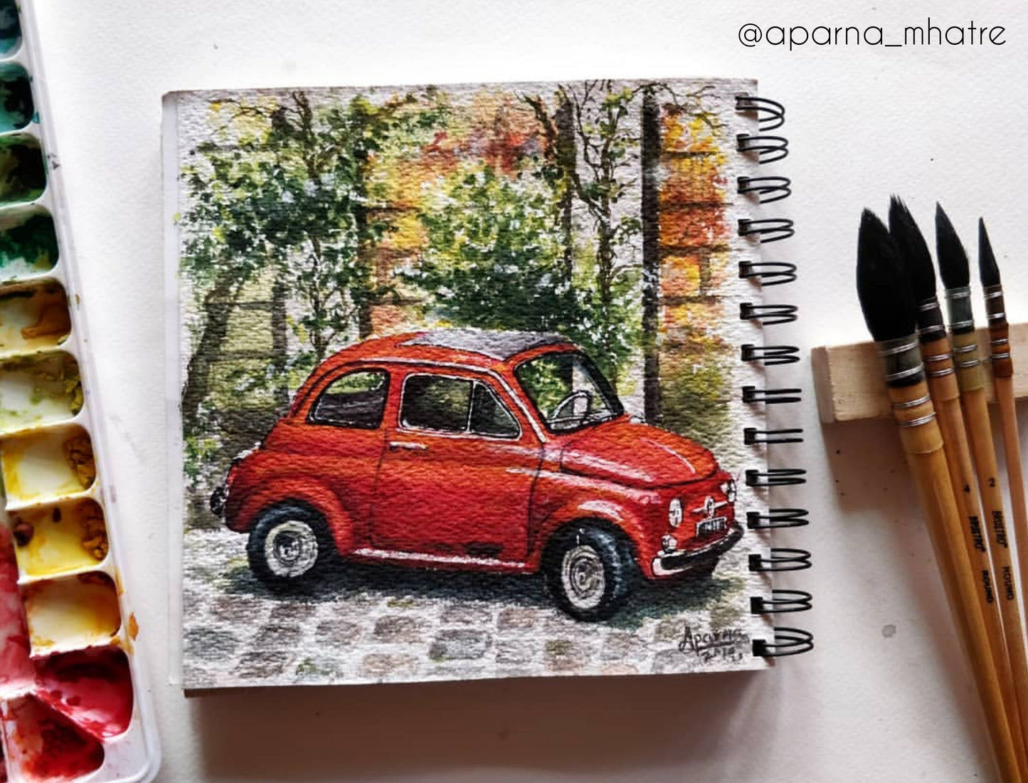 BRUSTRO Artist's Natural Hair MOP Brush | Set of 4 - (0, 2, 4, 8) | Ideal for Watercolor, Synthetic, Blend, Round Paint Brush, Art Painting, Colour, Gouache, Wooden Handle, Professional and Students