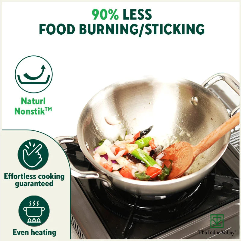 TurboCuk Tri-ply Stainless Steel Deep Fry Pan+ Glass Lid, Premium Quality, 3 Layer Thick Body, 100% Toxin-free, Non-stick, Induction & Gas, 20.3cm, 1.5 L, 1.38kg