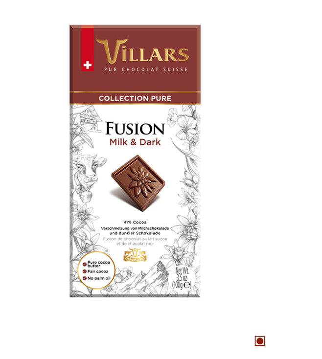 5x VILLARS Fusion Pure Milk & Dark Chocolate Bar - 100 g each - Pack of 5