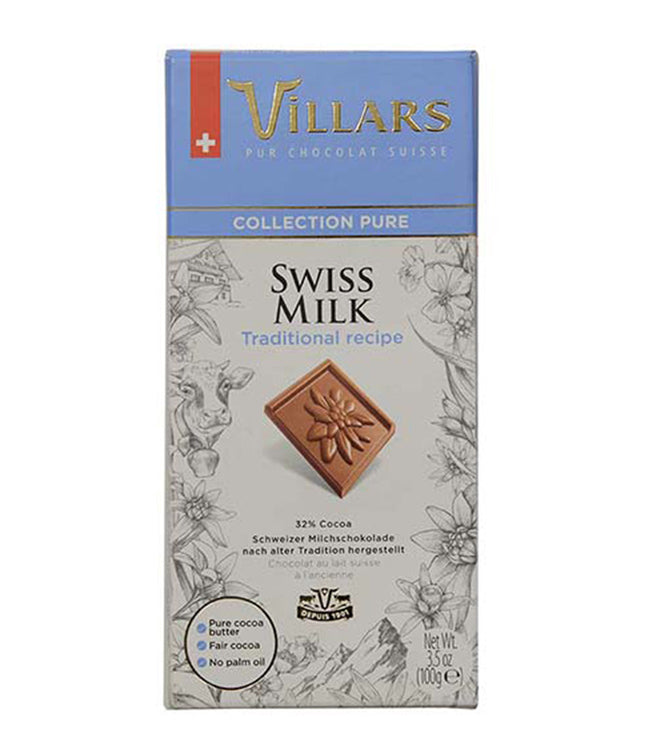 5x VILLARS Swiss Milk Chocolate Bar - 100 g each - Pack of 5