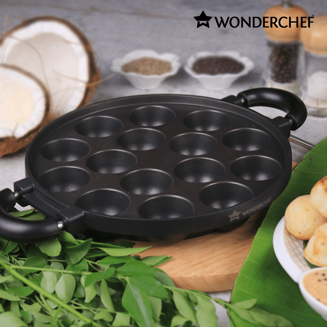 Wonderchef Renewed Paniyarakkal 23 cm Non-stick, | Ideal for flavourful and Healthy Appams | Gas Stovetop Compatible | Black