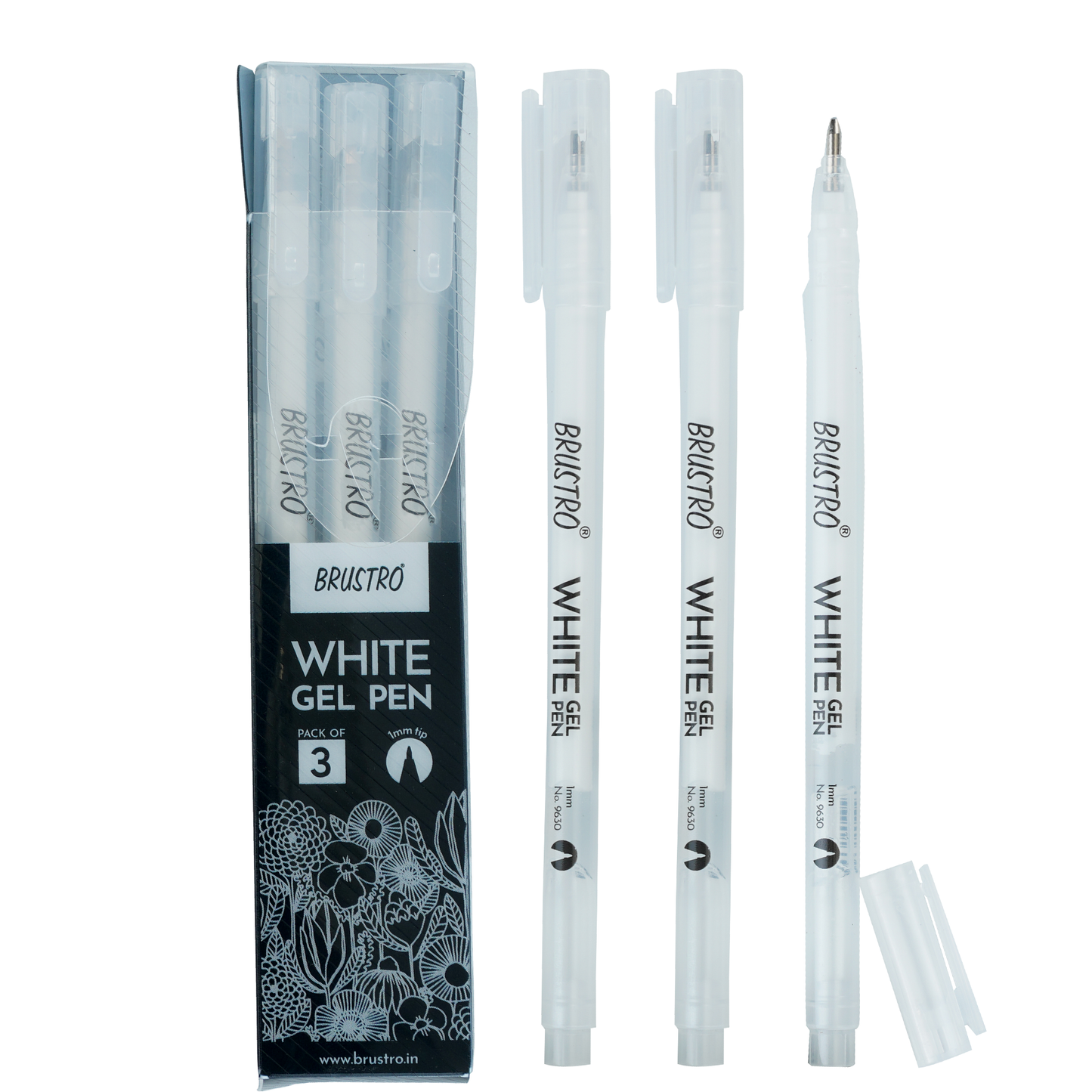 BRUSTRO White Gel Pen | Tip size -1 mm|Pack of 3 | Ideal for Students and Adults, Drawing, Mandala Arts, Students, Office Use, Writing, Pen Set
