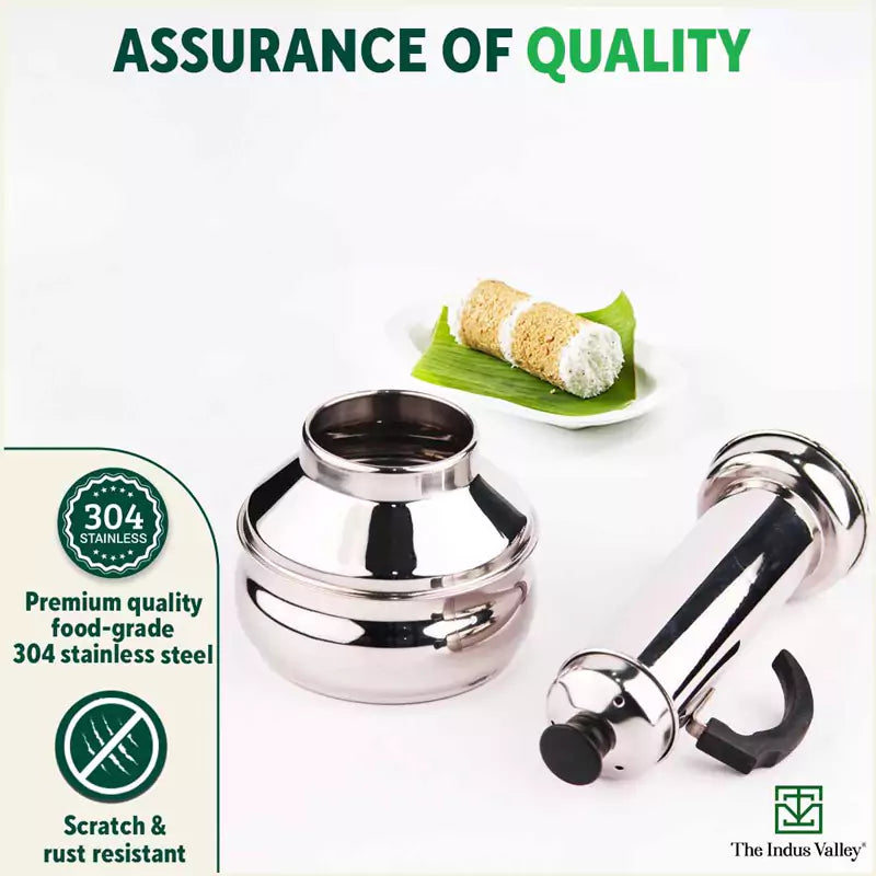 Stainless Steel Puttu Maker, Premium Quality, 100% Toxin-free, Non-stick, Bakelite Handle, Induction & Gas