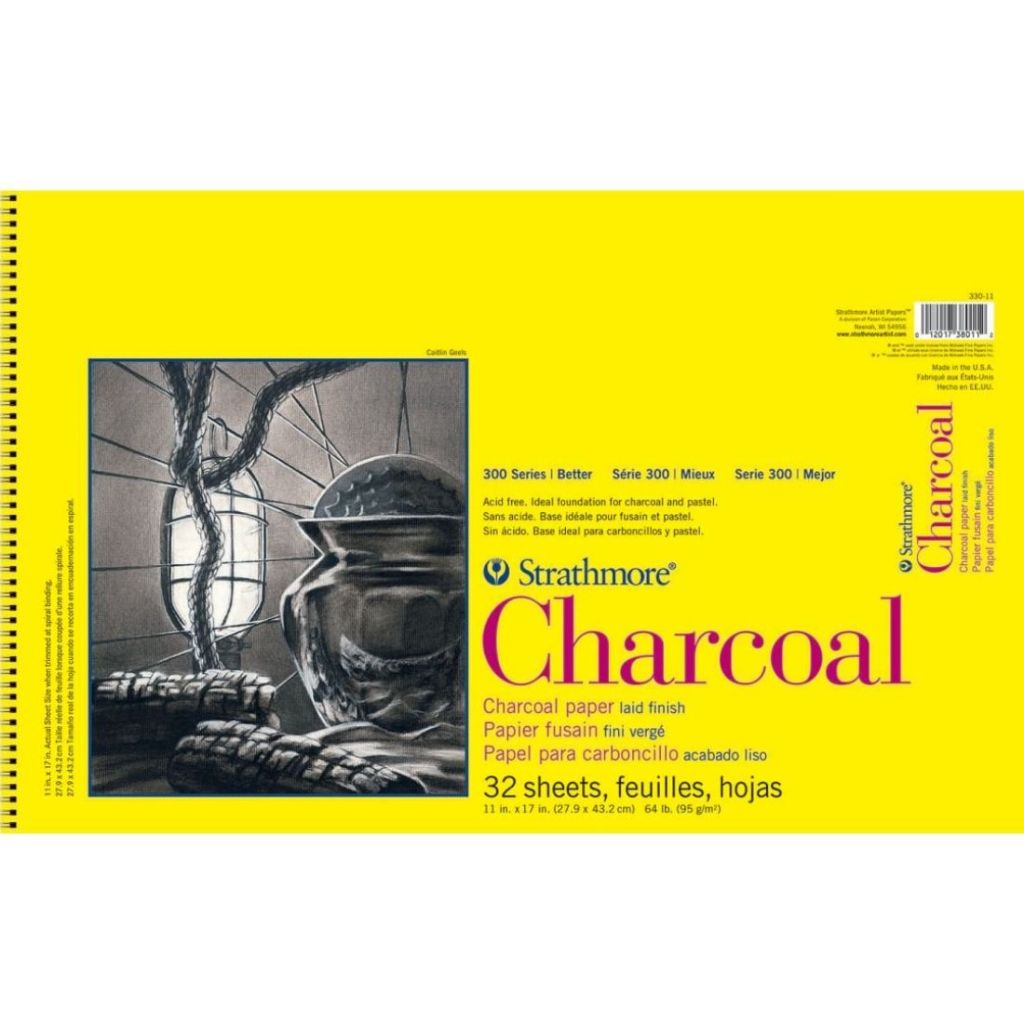 Strathmore 300 Series Charcoal 11''X17'' Natural White Laid 95 Gsm Paper, Short-Side Spiral Bound Album Of 32 Sheets