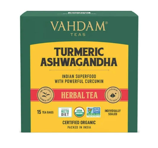 Vahdam Turmeric Ashwagandha Herbal Tea Bags - 15 Units