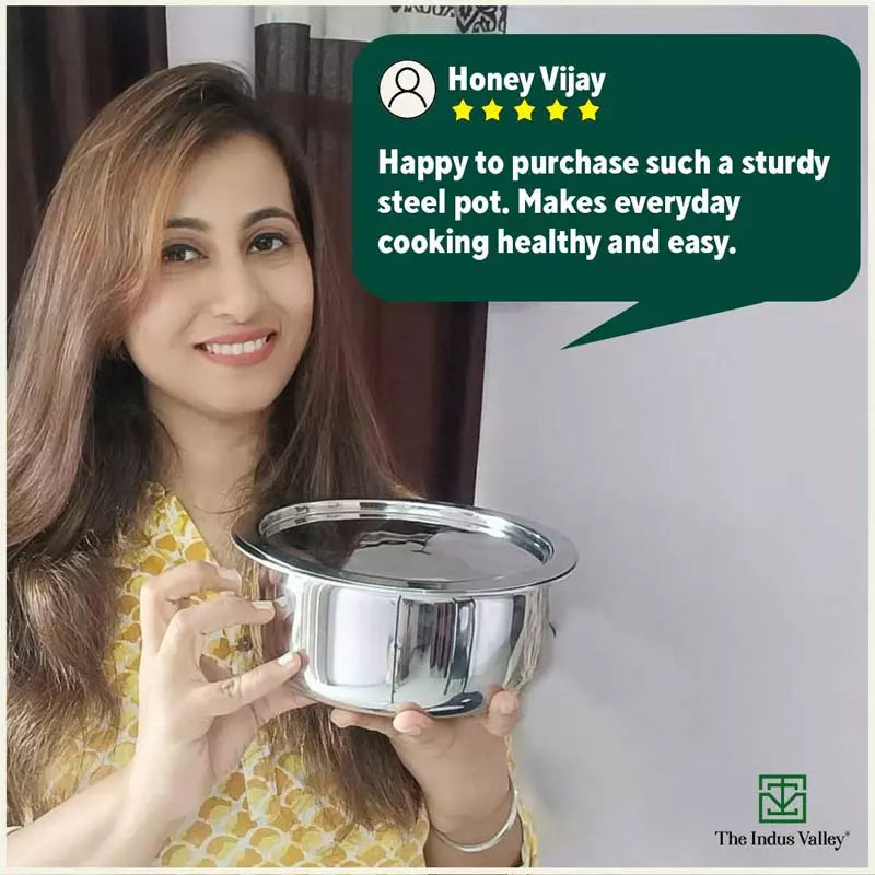 TurboCuk Tri-ply Stainless Steel Tope/Tapeli/Bhagona/Patila+ Steel Lid, Premium Quality, 3 Layer Thick Body, 100% Toxin-free, Non-stick, Induction & Gas, 2.2/3.1L