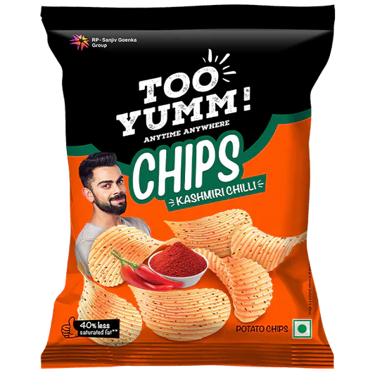50x Too Yumm! Potato Chips - Kashmiri Chilli, With 45% Less Saturated Fat, Pack of 50 - 25g each