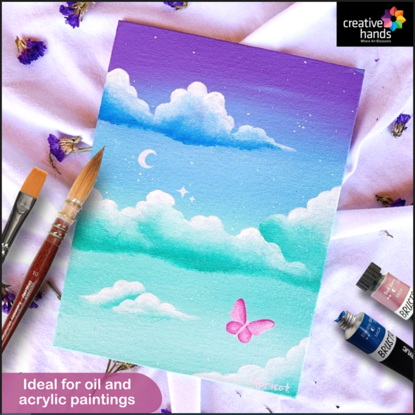 BRUSTRO Artists Small Tabletop A-Frame Wooden Easel, 12 inch with Canvas Board Medium Grain Combo, 10"X12" -Pack of 4