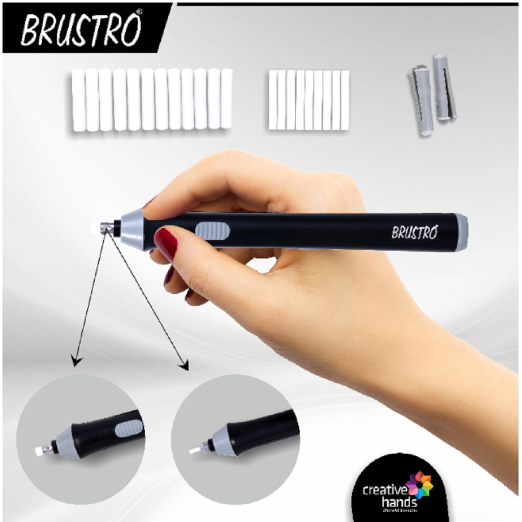 BRUSTRO Automatic Eraser | 2.3mm, 5mm| 22 Refills, 2 Eraser Holders | Ideal for Students and Adults, Drawing, Sketching, Mandala, Portrait | Battery Operated, Electric (Batteries not Included)