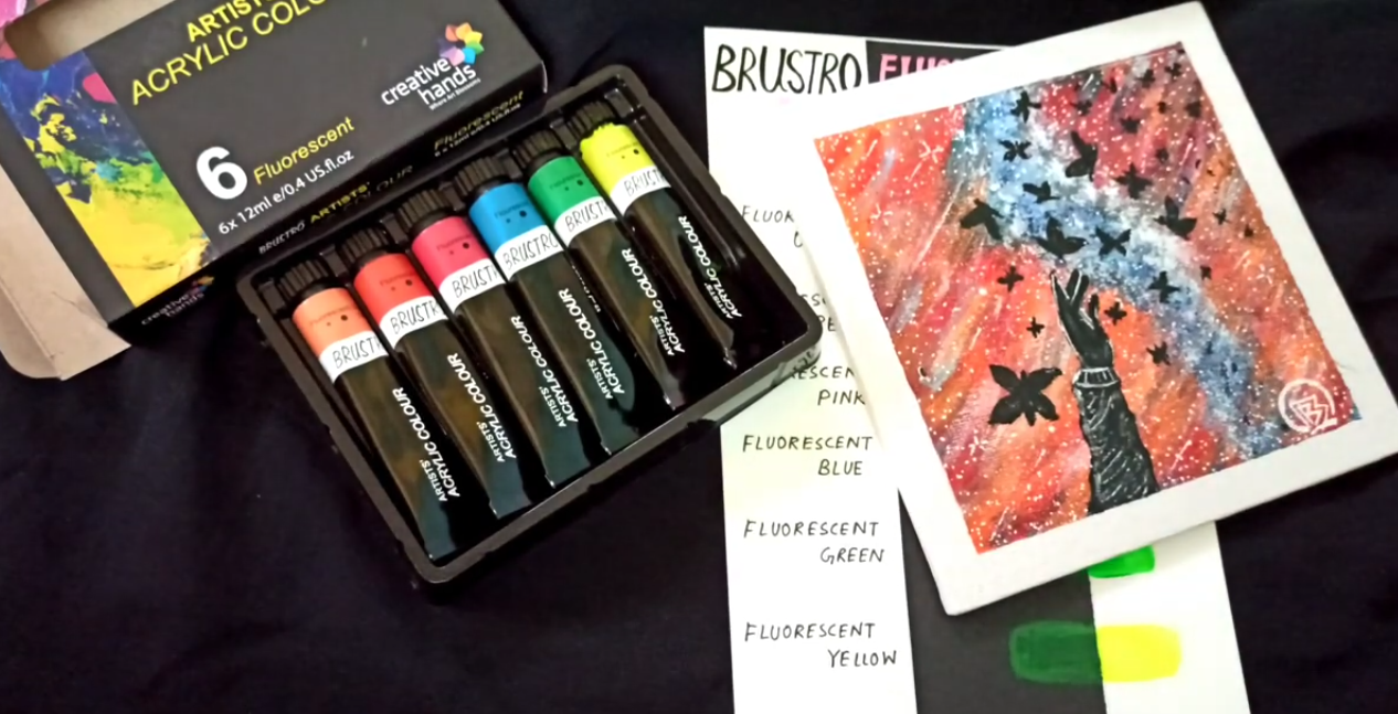 BRUSTRO ARTISTS' ACRYLIC COLOUR SET OF 6 FLUORESCENT COLOURS X 12ML TUBES